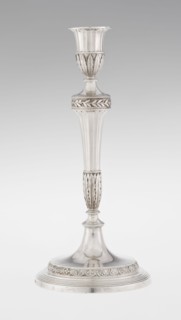 Single-candle candlestick, John Schofield fl. 1776–1796, goldsmith. Classicism/Georgian/George III
