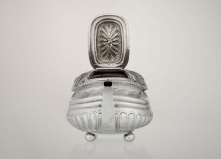 Teapot, maker: George McHattie fl. 1799–ca. 1825. English Regency style, 1819–1820. Rectangular
