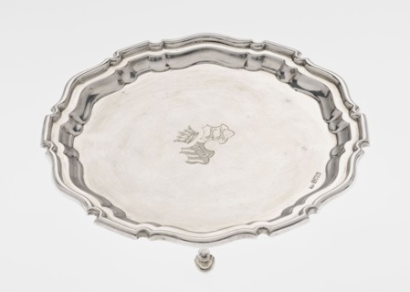 Tray on legs, goldsmith/silversmith/ dealer: Mappin & Webb Ltd maker, scrap - purchase, coats of
