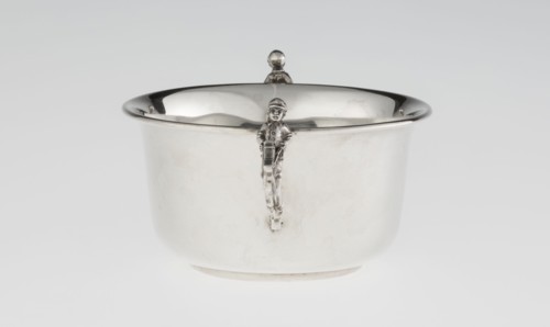 Porridge bowl porringer, goldsmith/silversmith maker, cylindrical bowl with a flat bottom, slightly