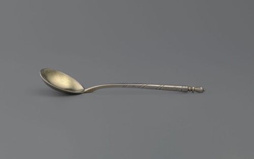 Decorative spoon by Dmitriyev, M fl. 1854–1877, goldsmith. Decorative spoon with a teardrop-shaped