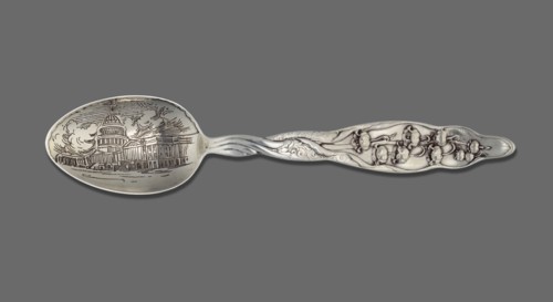 Souvenir spoon, Whiting Manufacturing Co fl. 1866–1926. Souvenir spoon with egg-shaped scoop