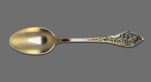 Tea spoon, Dominick & Haff fl. 1868–1928. Trianon pierced cutlery model, Neo-Rococo style. Tea
