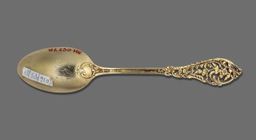 Tea spoon, Dominick & Haff fl. 1868–1928. Trianon pierced cutlery model, Neo-Rococo style. Tea