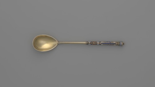 Souvenir spoon by Nikolai Struliev fl. 1886–ca. 1910, goldsmith. Decorative spoon with