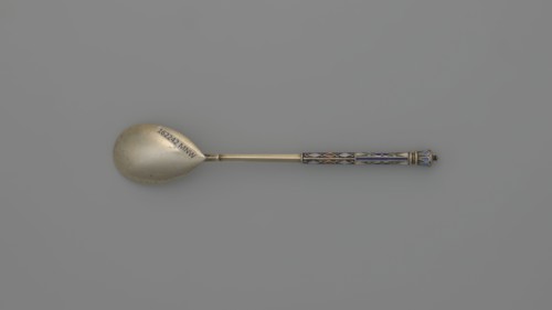Souvenir spoon by Nikolai Struliev fl. 1886–ca. 1910, goldsmith. Decorative spoon with