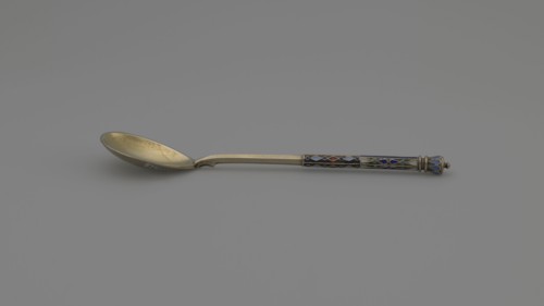 Souvenir spoon by Nikolai Struliev fl. 1886–ca. 1910, goldsmith. Decorative spoon with