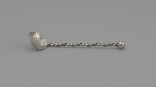 Souvenir spoon with a scoop made from a 10-soldo coin obverse: profile of Pius IX with inscription