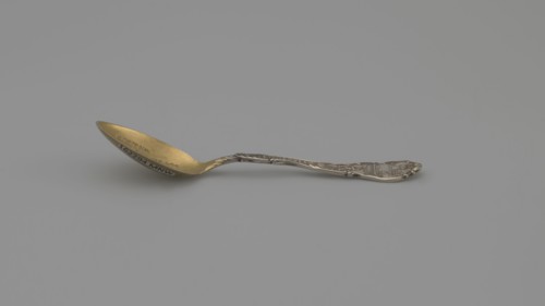 Souvenir spoon by Shepard Mfg. Co. fl. 1893–1923. Silver souvenir spoon, ovoid scoop with engraved