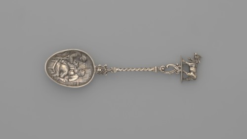 Souvenir spoon, Paderewski, Ignacy Jan 1860-1941, rural scenes, genre scenes, cows, peasants.