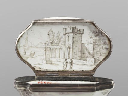 Double snuffbox, LZ enameller; France?; fl. ca. 1700. Double-sided snuffbox, tall, narrowed halfway