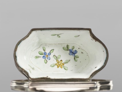 Double snuffbox, LZ enameller; France?; fl. ca. 1700. Double-sided snuffbox, tall, narrowed halfway