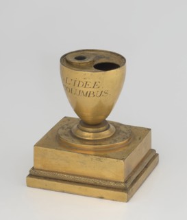 Inkwell, early 19th century, France, inkwell, height 13.5 cm, width 9.4 cm, depth 8.4 cm, A golden