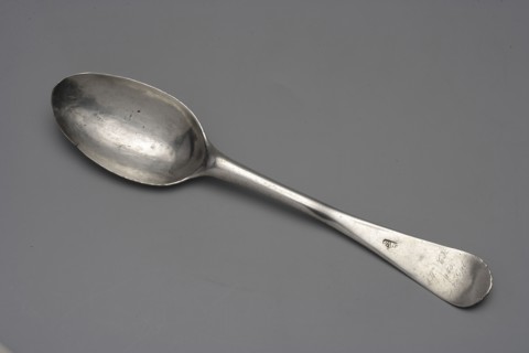 Table spoon with shooting brotherhood emblem, Hermann, Christoph fl. ca. 1740–1778, goldsmith,