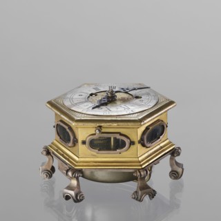 Tiled clock, Michael Gugenmus 1705–1775 watchmaker; rococo style with Regency ornament; table tiled