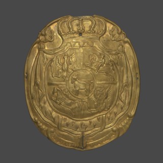 A plate for a patrontasz cargo bag with the Ciolek coat of arms and the coat of arms of the