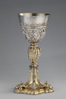 Mass chalice by Schwestermüller, David I fl. 1628–1678, goldsmith. Ovoid nodus and goblet with an