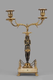 Two-candle candelabra depicting Egyptian women, early 19th century, France, unknown locality;