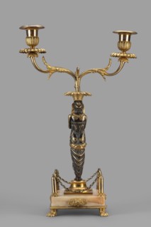 Two-candle candelabra, Egyptian women, early 19th century, France, unknown locality, lighting,