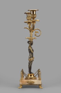 Two-candle candelabra, depicting Egyptian women, early 19th century, France, lighting, height 35