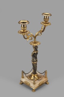 Two-candle candelabra, depicting Egyptian women, early 19th century, France, lighting, height 35