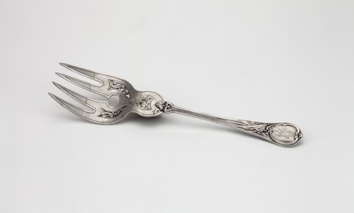 Fish platter fork by Grachev Brothers St. Petersburg; silversmith's factory; active 1866–1918.