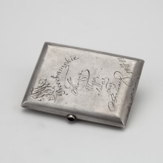Cigarette case, scrap metal, Art Nouveau style, decorated with bats. Rectangular cigarette case