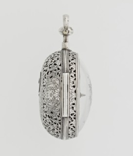 Pocket watch, maker: Carl Willougby; repossession provenance; openwork case; acanthus scrolls, fish