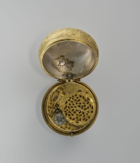 Pocket watch by Jacques Marcet fl. ca. 1725–ca. 1750. Gilded silver pocket watch, almost spherical,