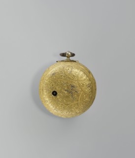 Pocket watch by Jacques Marcet fl. ca. 1725–ca. 1750. Gilded silver, almost spherical, double-case