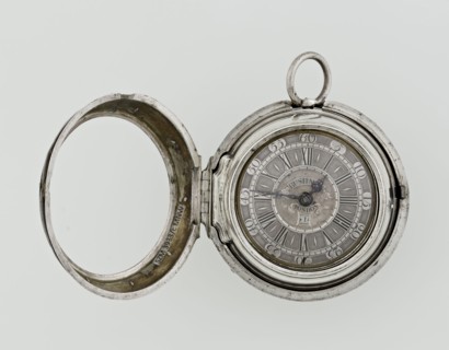 Pocket watch by John Bushman 1692–1720. Silver pocket watch in three cases: outer case covered with