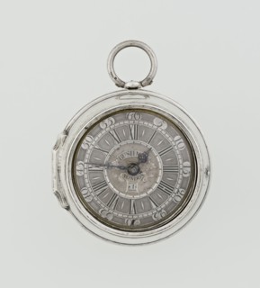 Pocket watch by John Bushman 1692–1720, c. 1700. Silver pocket watch in three cases: outer
