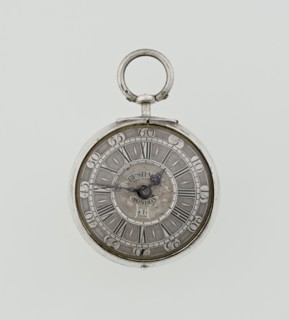 Pocket watch by John Bushman 1692–1720. Silver pocket watch in three cases: outer case covered with