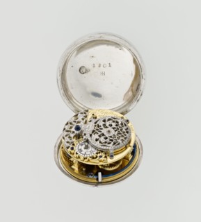 Pocket watch by John Bushman 1692–1720, silver pocket watch in three cases. Outer case covered with