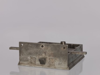 Square-faced door lock with latches and key, made in 1861 by Michal Taszynski fl. 1820–1838.
