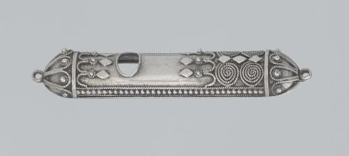 Mezuzah, 19th century, Israel, Judaica; height 0.6 cm, width 6.6 cm, depth 1.3 cm, weight 9 g., A
