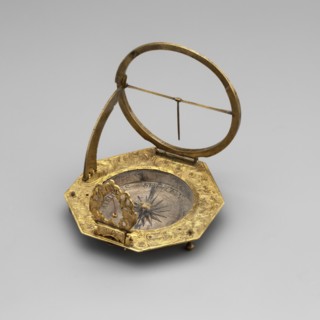 Equatorial sundial, mid-18th century, Augsburg, Germany. Sundial with compass resting on legs, in a