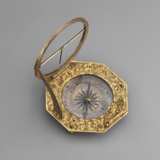 Equatorial sundial, mid-18th century, Augsburg, Germany. Sundial with compass resting on legs, in a