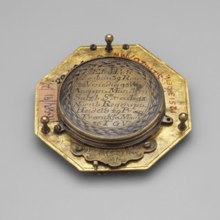 Equatorial sundial, mid-18th century, Augsburg, Germany; sundial with compass resting on legs, in a