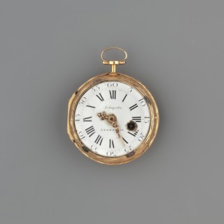Pocket watch by Daniel Schepcke fl. 1765–1775. Gold case engraved with a bouquet of flowers and a