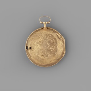 Pocket watch by Daniel Schepcke fl. 1765–1775. Gold case engraved with a bouquet of flowers and a