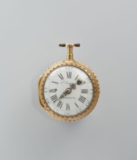 Pocket watch by Franciszek Gugenmus 1740–1820, watchmaker. Pocket watch in a gold case depicting
