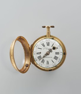 Pocket watch by Franciszek Gugenmus 1740–1820, pocket watch in a gold case depicting symbols of the