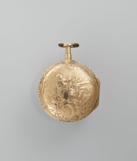 Pocket watch by Franciszek Gugenmus 1740–1820, watchmaker. Pocket watch in a gold case depicting