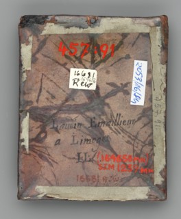 Rectangular enamelled plaque with a medallion depicting Saint Ignatius of Loyola founder of the