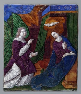 Plaque - Annunciation Scene; creator, Mary mother of Jesus Christ; Annunciation New Testament;