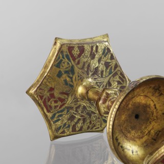 Host ciborium, Copper ciborium, on a hexagonal foot, with a smooth shaft with two lacings in the