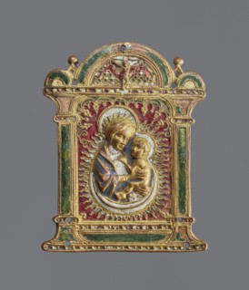 Pax pacific, enamel plaque in the form of a frame with two columns topped by a semicircle; depicts