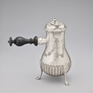 Chocolate jug, maker: Edme-Pierre Balzac fl. 1739–1781, goldsmith. Pear-shaped chocolate jug