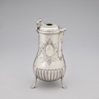 Chocolate jug by Edme-Pierre Balzac fl. 1739–1781, goldsmith. Pear-shaped chocolate jug supported
